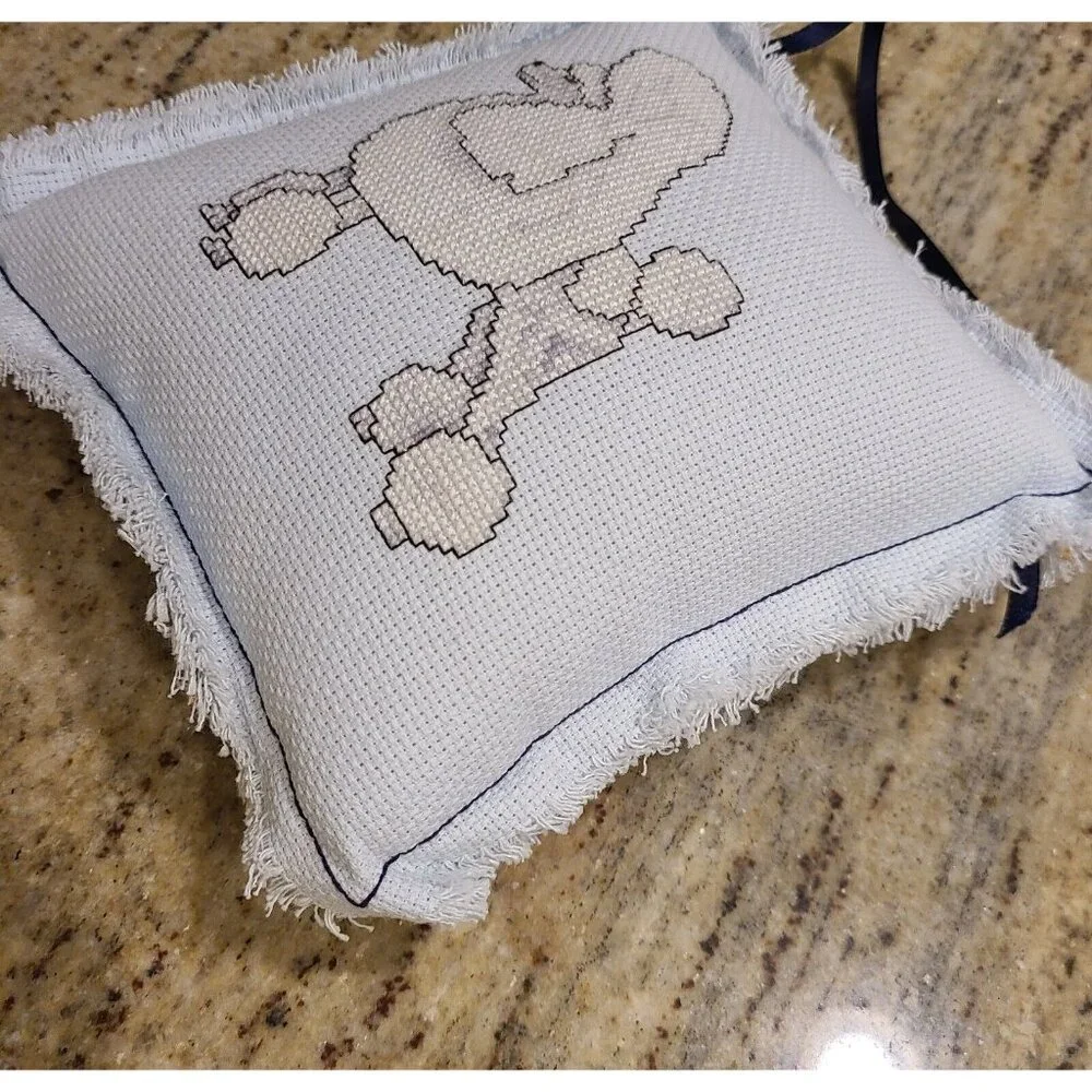 Toy Poodle Needlepoint Cross Stitch Mini Pillow Door Knob Hanger Blue Fur Baby